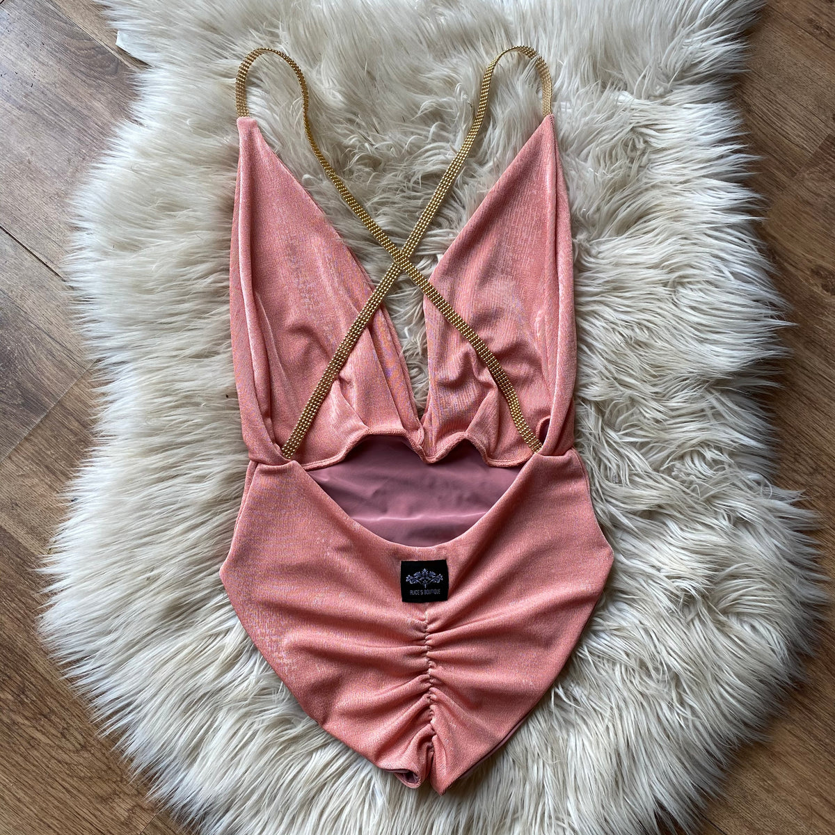 Plunge Cross Backless Beaded Poolside
