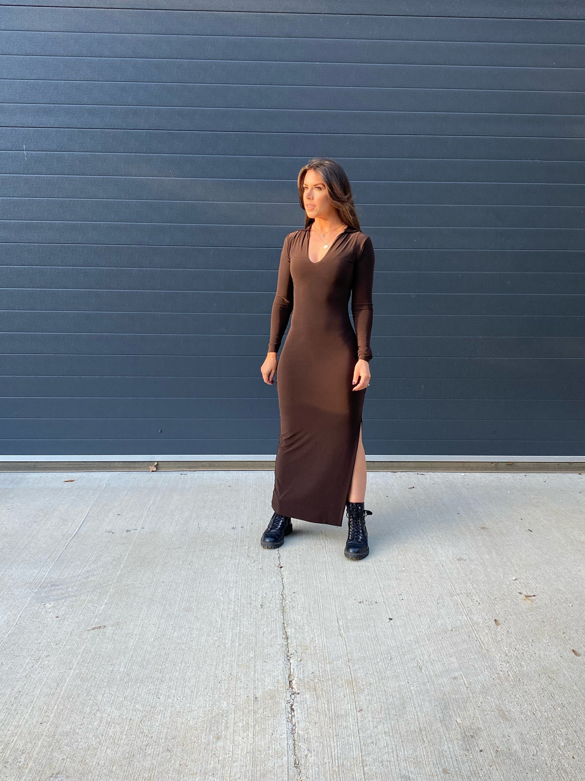 Ankle Length Long Sleeved Collared Dress