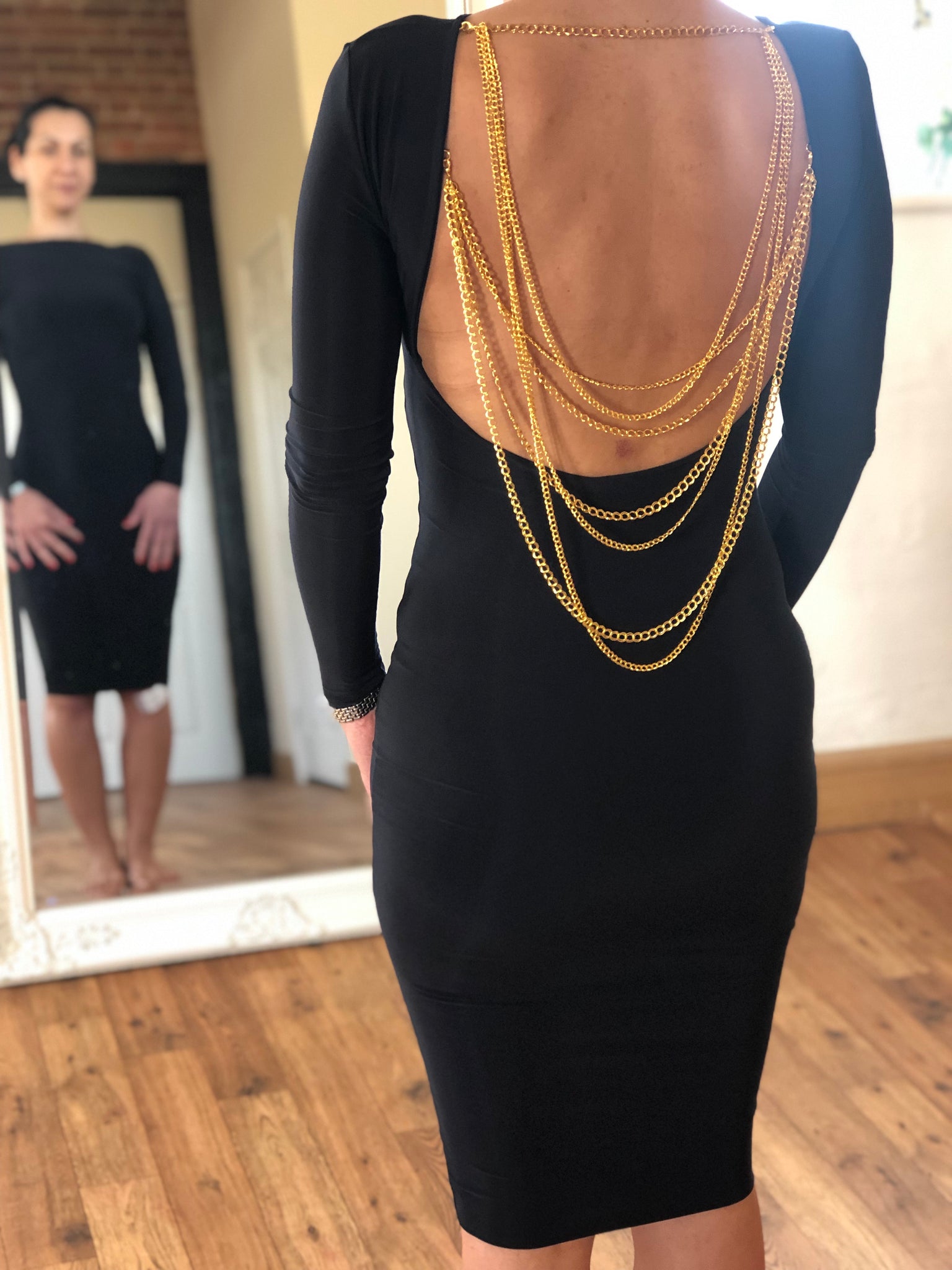 Long Sleeved Backless Chain Dress Alice's Boutique Long Sleeved Backless Chain Dress Alice's Boutique