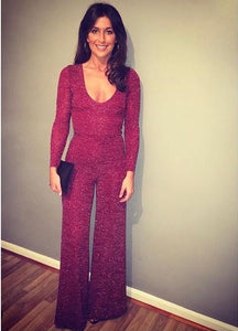 Long Sleeved VNeck Wide Leg Jumpsuit