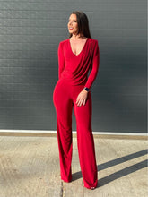 Load image into Gallery viewer, Long Sleeved Draping Tummy Wide Leg Jumpsuit
