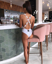 Load image into Gallery viewer, Plunge Cross Backless Beaded Poolside
