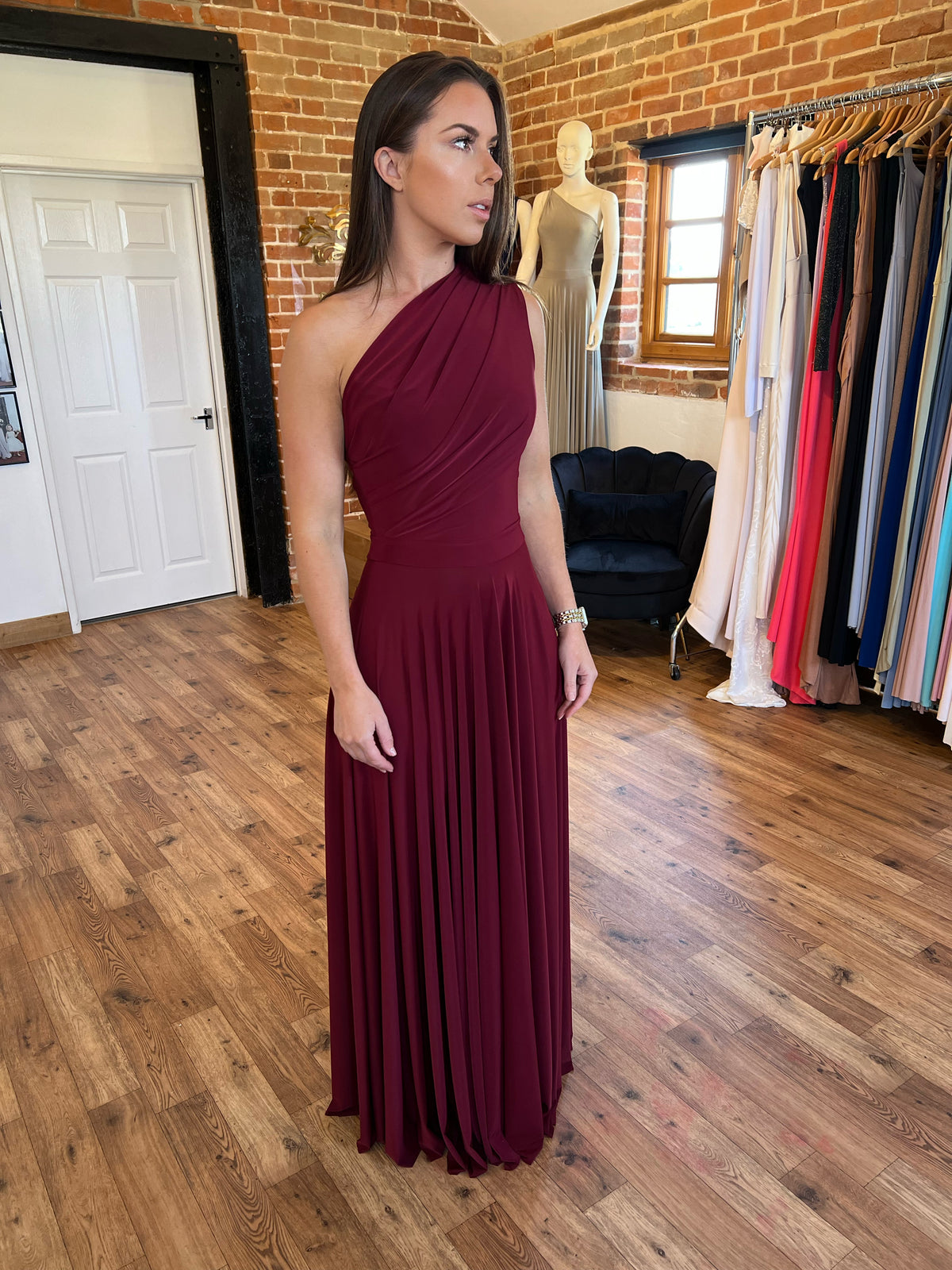 Luxury One Shoulder Pleated Floaty Dress