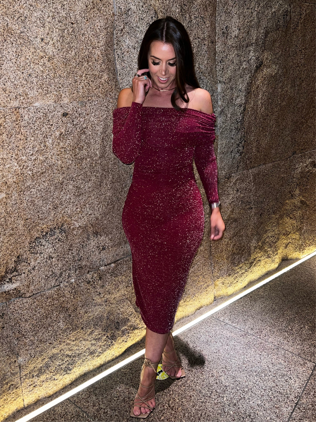 Long Sleeved Bardot Dress Alice s Boutique