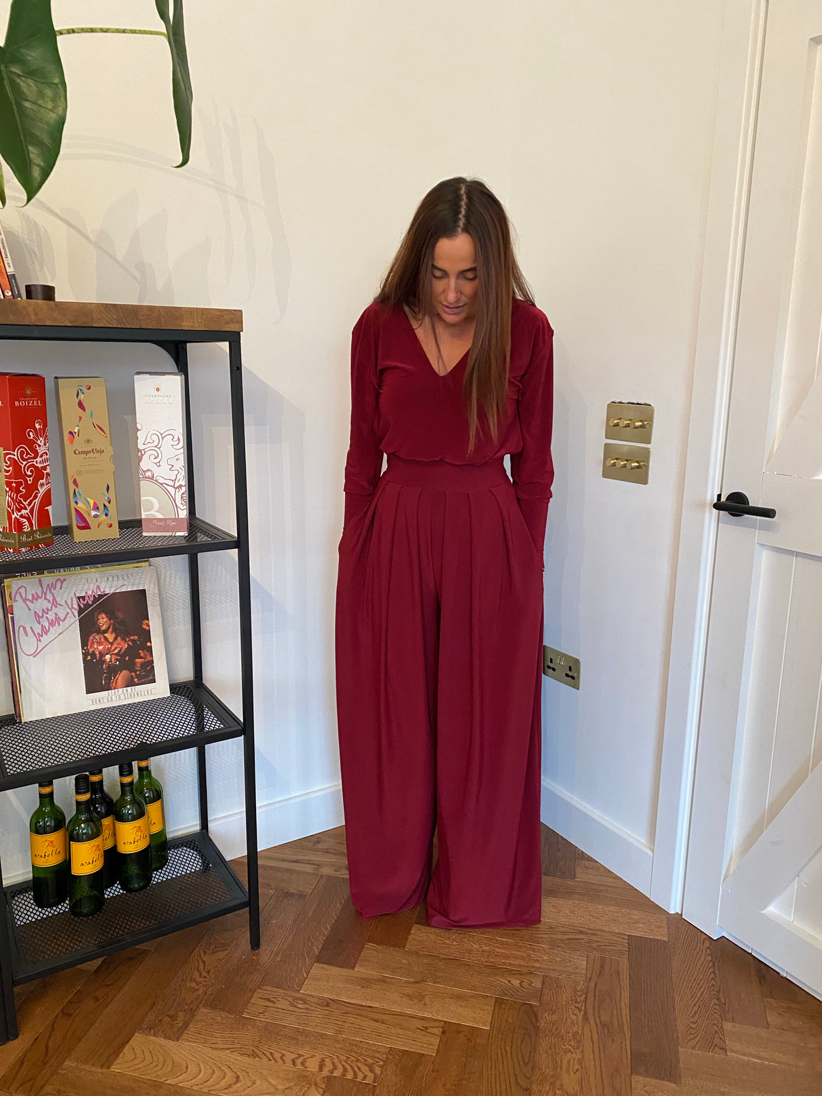 Long Sleeved Vneck Loose Top with cuffed waist