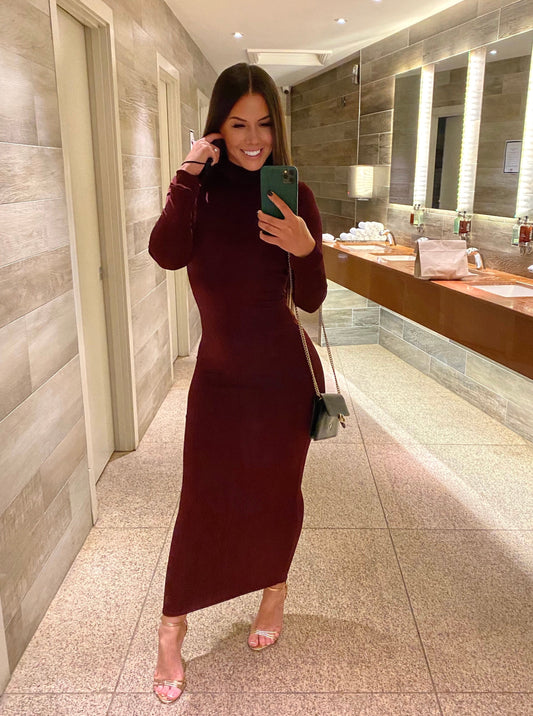 Ankle Length Long Sleeved Turtleneck Dress
