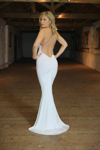 Plunge Cross Backless Beaded Fishtail Dress