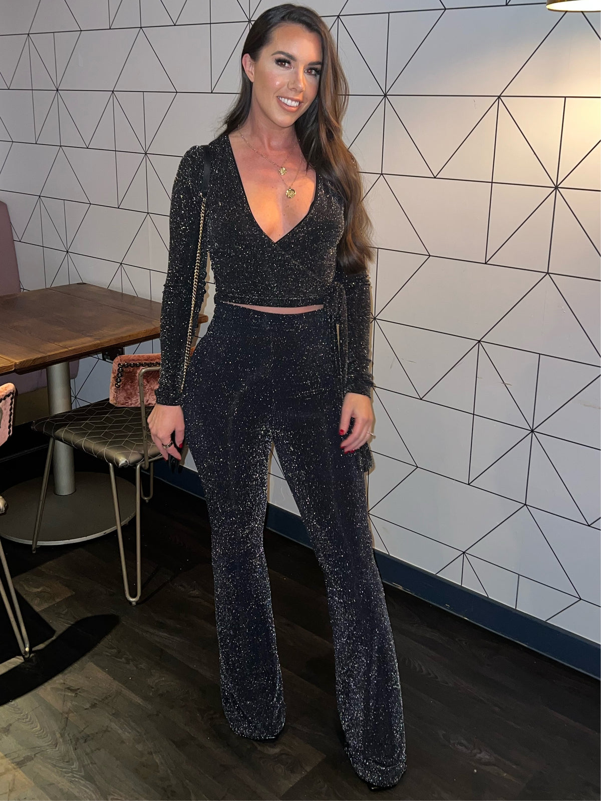 Long Sleeve Wrap Over Tie Top